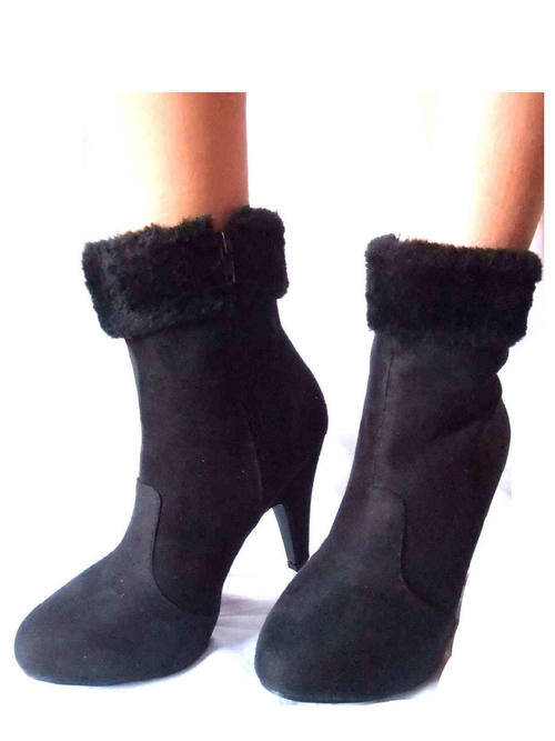Fur Ankle Boot Velvet Black Sizes 3,4,5,7,8