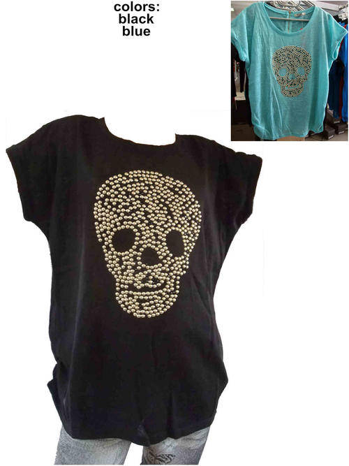 Skull Sequins Top Size 36/38 Color Blue
