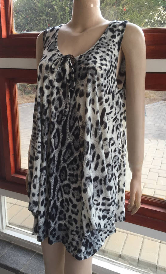 Long Tunic Top Gathered Hem Leopard Print Colors: Black, Brown