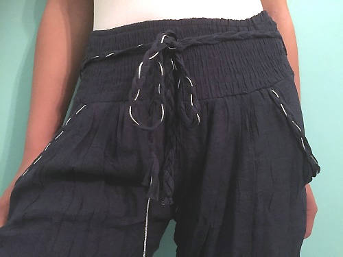 Elegant Elastic Waist Pants Adjustable Hem Midnight Blue , Black Sizes 30-40