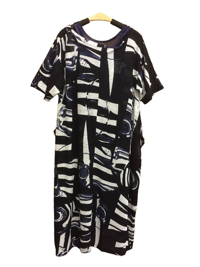 Baggy Loose 2 Piece Short Sleeve Maxi Dress Size 42-44 Color Dark Blue