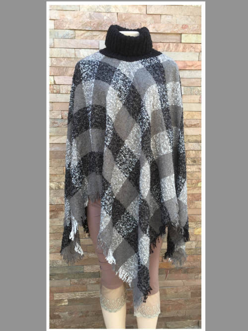 Acrylic Turtleneck Poncho One Size Color Black