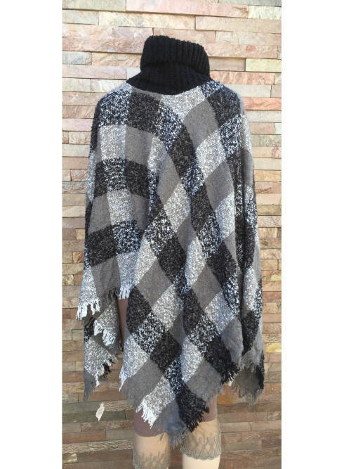 Acrylic Turtleneck Poncho One Size Color Black