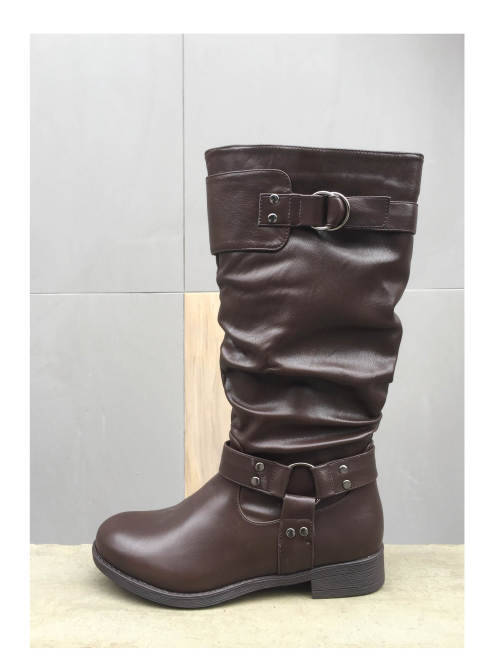 Wide Calf High Leg boots Low Heel With Buckles Brown Sizes 3,4,5,6,8