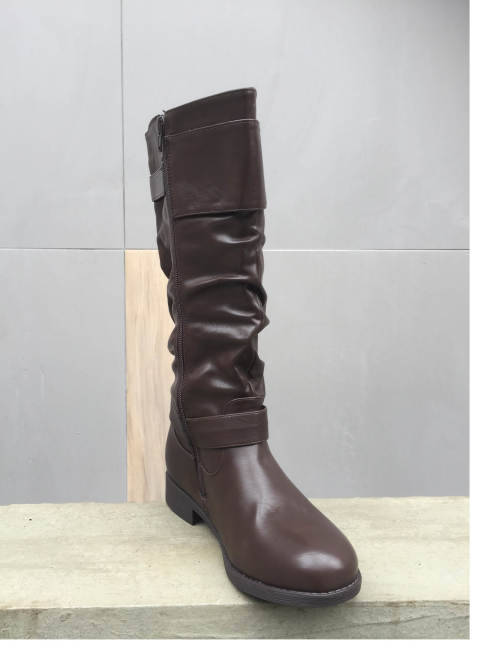 Wide Calf High Leg boots Low Heel With Buckles Brown Sizes 3,4,5,6,8