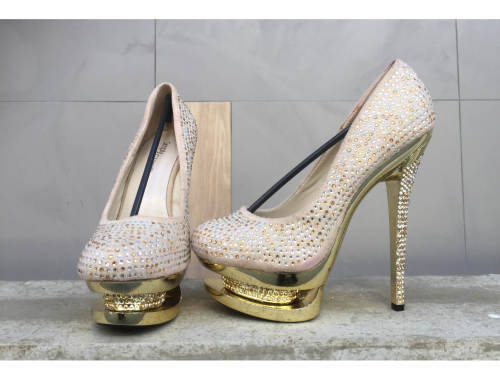 SALE **  Stunning Party Platform Pumps Color Tan Size 37