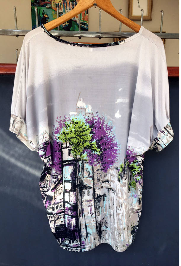 Multicolour Short Sleeves Landscape Painting Print Top Size XL
