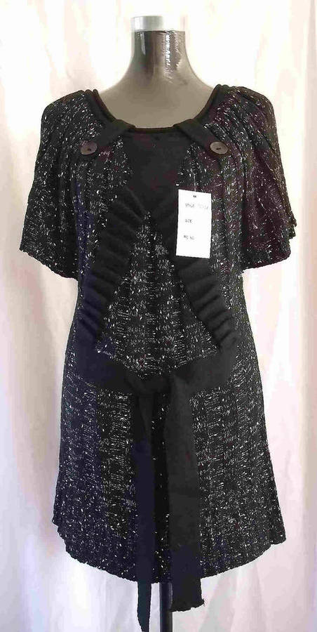 WOOL SWEATER LONG TOP DRESS - BLACK