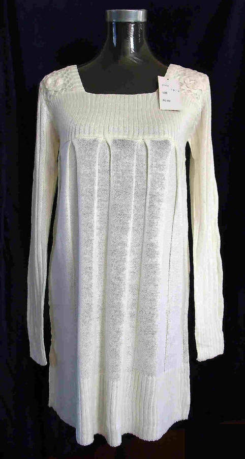 ELEGANT KNITTED WOOL DRESS - Cream