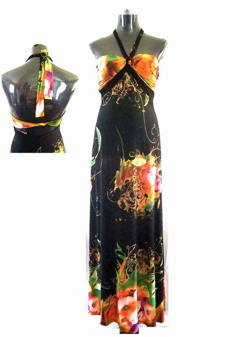 Sexy Bare Back Black Lace Trim On Bust Maxi Dress 32,34,36