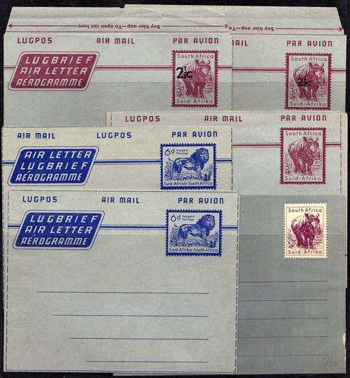 1959 Group of 5 crispy mint ANIMAL inland Airletters.  MNH