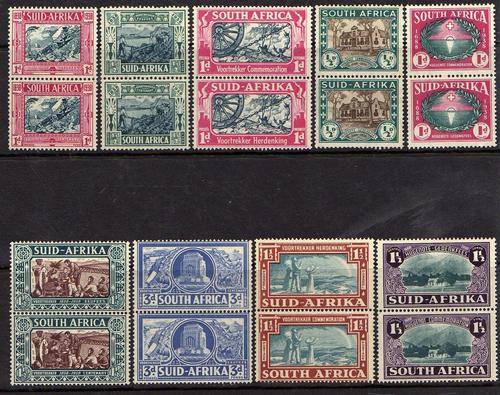 1938 SA complete VOORTREKKER plus HUGUENOT sets in vertical pairs. LMM