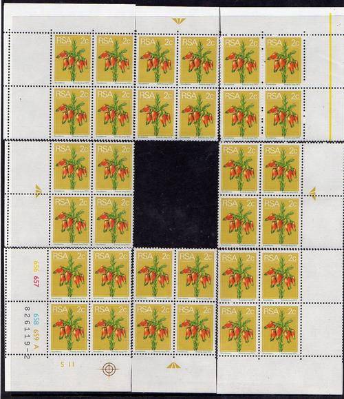 1974 RSA 2c Def. Unusual Minisheet of all 4 corners plus 4 arrows. MNH