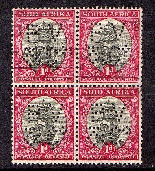 1938 SA PERFIN + PV Co. +  on used 1d. B8. VFU