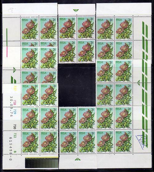 1977 SA Protea def. 2c Minisheet of all 4 corners plus 4 arrows. MNH