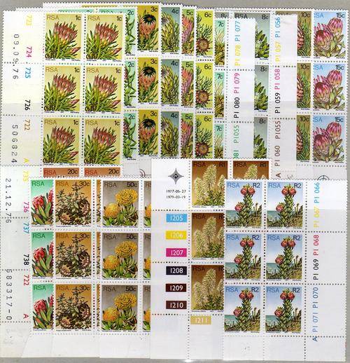 1977 complete Protea def. 17 controlblocks with basic values 1c to R2. MNH