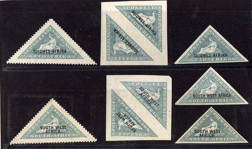 1926 SWA VOL STEL DRIEHOEKE MET AL DIE TIPES OORDRUKKE. LIGTE MONTERING