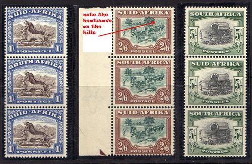 1950 SA screened High values in trips, 2s6d show heatwave effect. MNH
