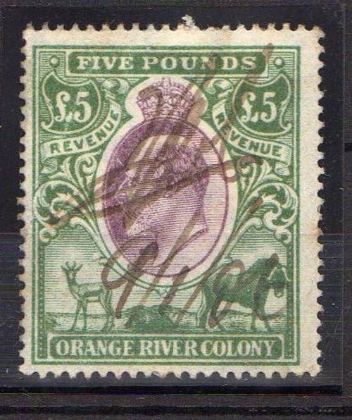 1906 FREE STATE High value 5 pounds REVENUE.