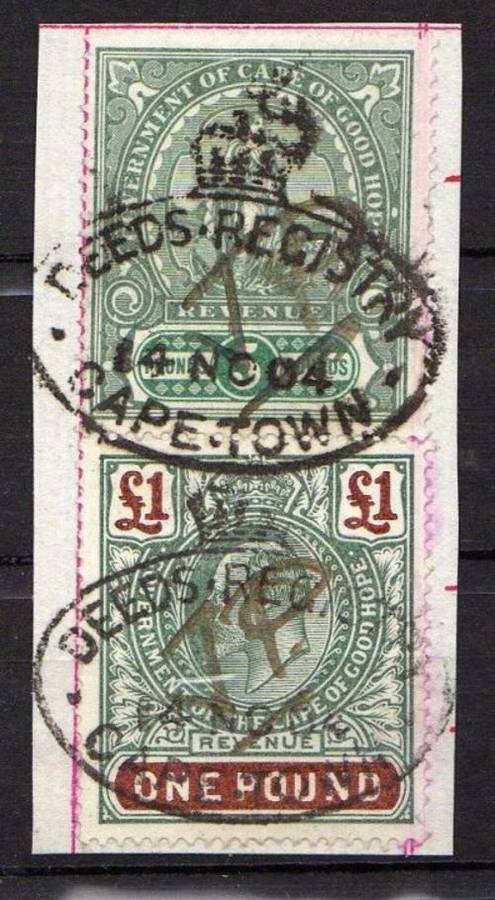 1904 CAPE, SCARCE 5 pounds HOPE STANDING revenue on fragment.