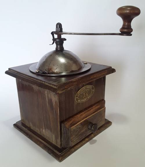A vintage French `Peugeot Freres` coffee grinder / mill.