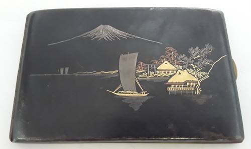 Vintage Japanese Damascene 24k gold inlaid cigarette case.