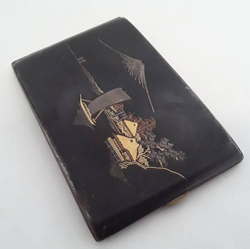 Vintage Japanese Damascene 24k gold inlaid cigarette case.