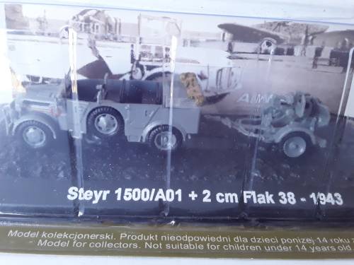 Boxed WW2`Steyr 1500/A01 + 2cm Flak, 1943` Military Vehicle. Amercom Collection. Scale 1:72.