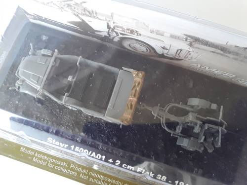 Boxed WW2`Steyr 1500/A01 + 2cm Flak, 1943` Military Vehicle. Amercom Collection. Scale 1:72.