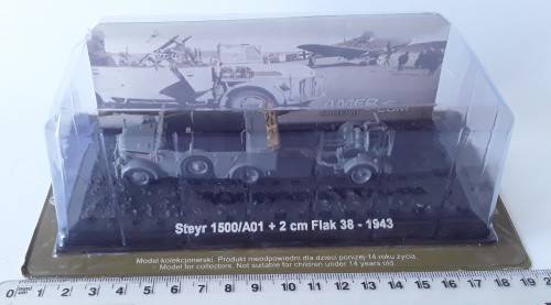Boxed WW2`Steyr 1500/A01 + 2cm Flak, 1943` Military Vehicle. Amercom Collection. Scale 1:72.