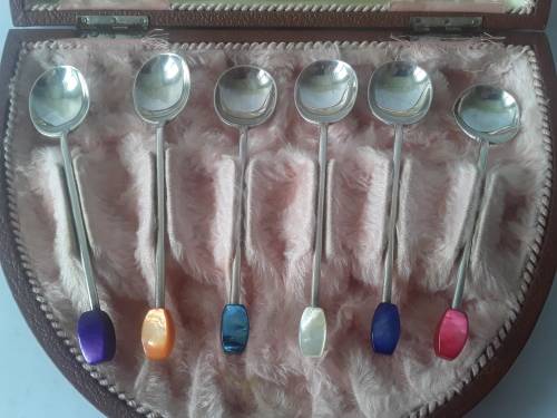 Art Deco 1932 Solid Silver Coffee Bean Spoon Set by James Deakin and Sons, Sheffield.
