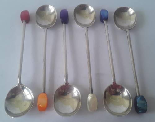 Art Deco 1932 Solid Silver Coffee Bean Spoon Set by James Deakin and Sons, Sheffield.