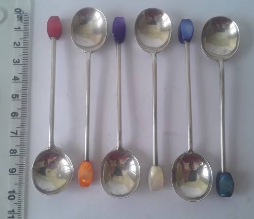 Art Deco 1932 Solid Silver Coffee Bean Spoon Set by James Deakin and Sons, Sheffield.