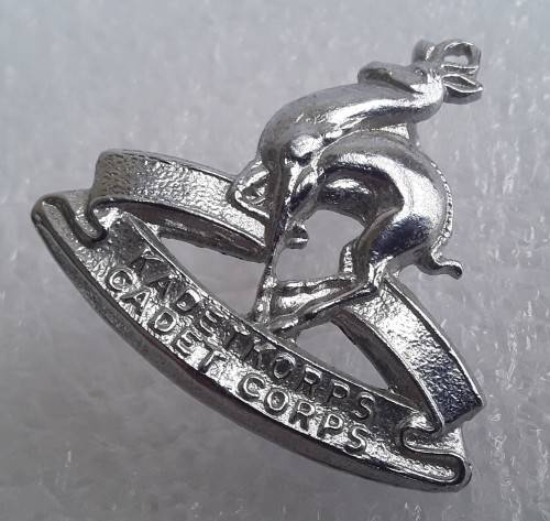 SA Cadet Corps Badge (Silver Metal). Lugs intact.