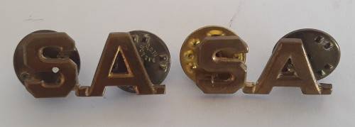 Pair SADF `S.A.` Brass Shoulder Titles. Pins intact.