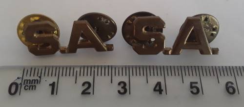 Pair SADF `S.A.` Brass Shoulder Titles. Pins intact.