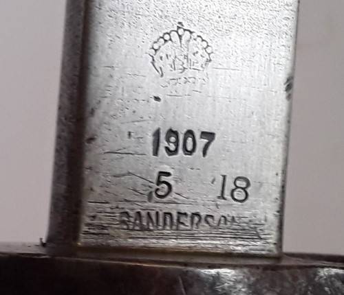 WW1 Pattern 1907 Sword Bayonet By Sanderson With Scabbard.  Dated 1918.