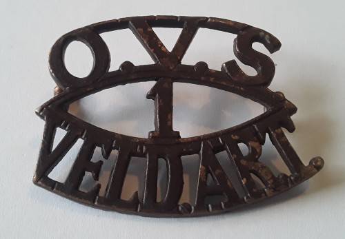 Early `Oranje Vrystaat 1ste Bataljon (Bloemfontein) Veld Artillerie` Shoulder Title.