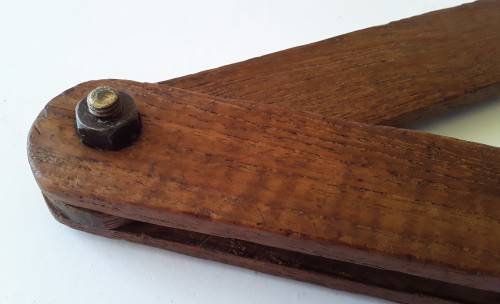 Large Antique Wooden Bevel Angle. Solid Rhodesian Teak.