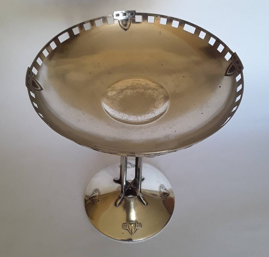 Circa 1910 Arts And Crafts Movement Silver Plated Comport. Attributed To WMF.