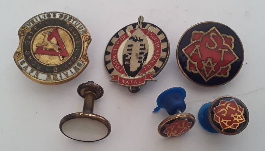 Collection Of Vintage Enameled Metal Lapel Badges. SA Vespa Club Etc.