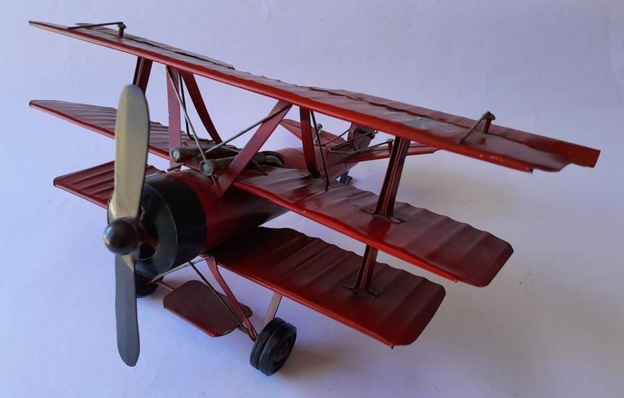 Vintage Metal Fokker DR-1 `Red Baron` Triplane Model. 31 x 25 cm.