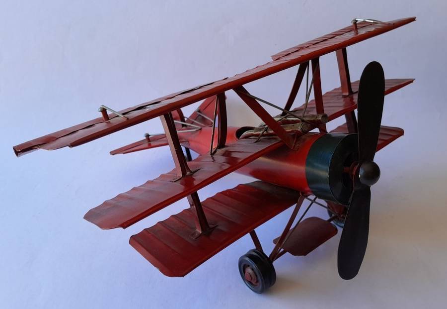 Vintage Metal Fokker DR-1 `Red Baron` Triplane Model. 31 x 25 cm.
