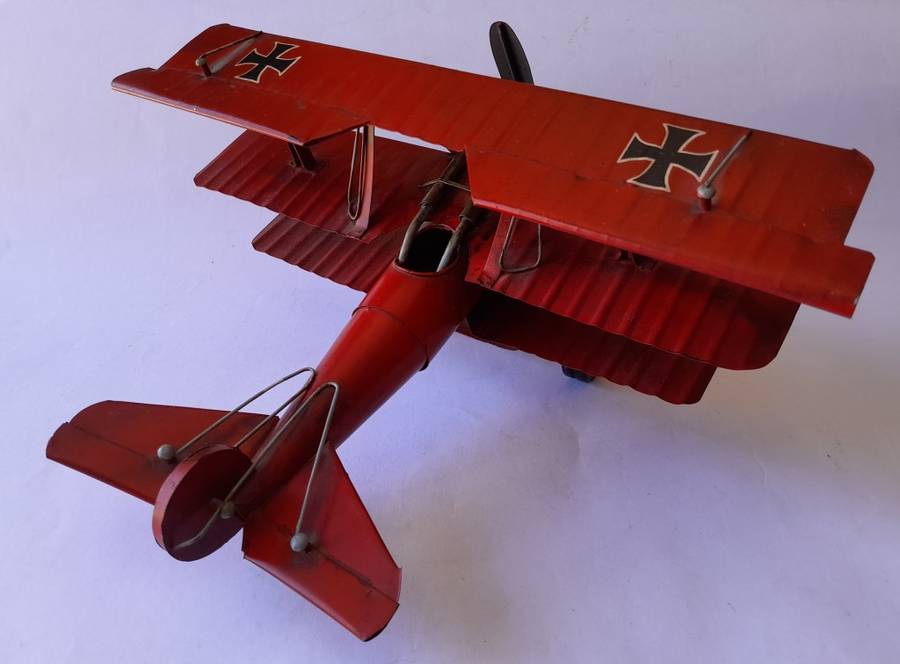 Vintage Metal Fokker DR-1 `Red Baron` Triplane Model. 31 x 25 cm.