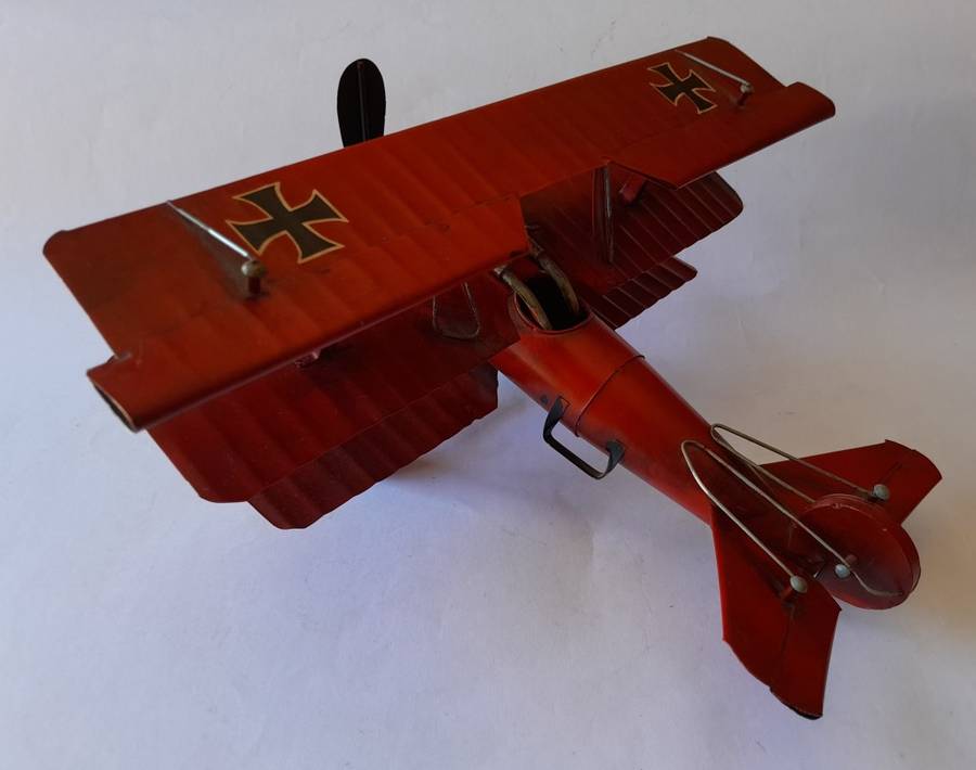 Vintage Metal Fokker DR-1 `Red Baron` Triplane Model. 31 x 25 cm.