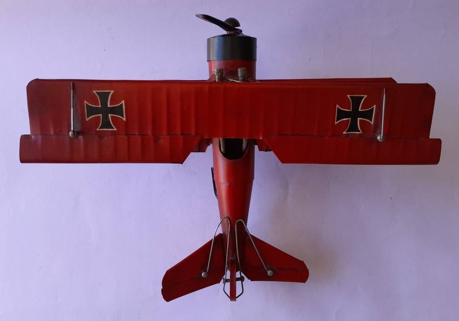 Vintage Metal Fokker DR-1 `Red Baron` Triplane Model. 31 x 25 cm.