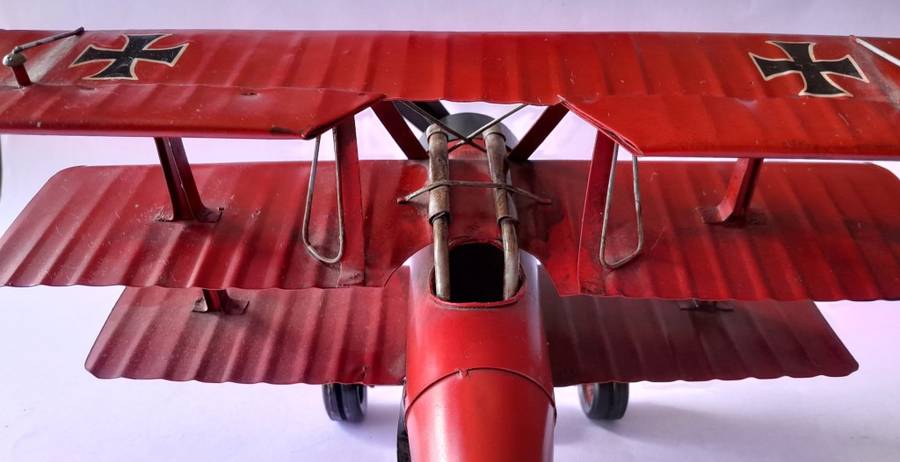 Vintage Metal Fokker DR-1 `Red Baron` Triplane Model. 31 x 25 cm.