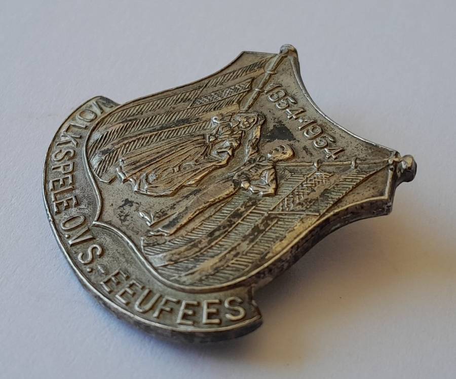 Solid Sterling Silver `1854-1954, Volkspele, O.V.S.-Eeufees` Badge.