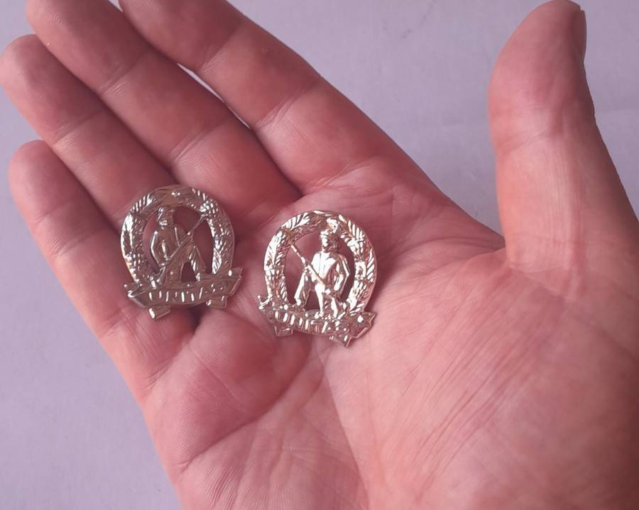 Pair SADF Commando Collar Badges (Facing).  Pins Intact.