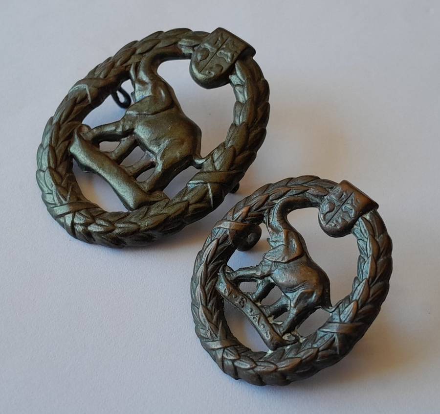 Pair WW2 SA Native Military Corps Badges. Cap And Collar. Lugs Intact.
